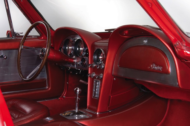 The Worlds Fair Corvette had a matching candy apple red interior.